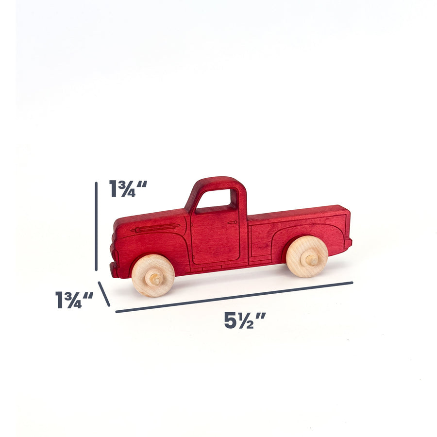 Red Maple Toy Pickup Truck, 5.5 in. with dimension annotations
