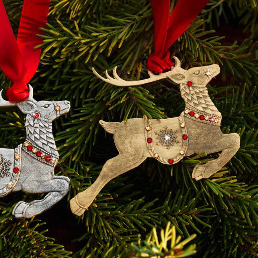Styled display featuring Merry Reindeer Ornament