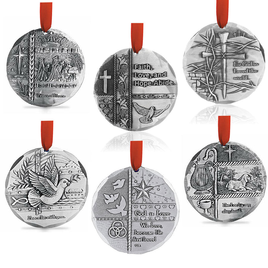 Collection display featuring Bible Verse 6-Piece Ornament Set