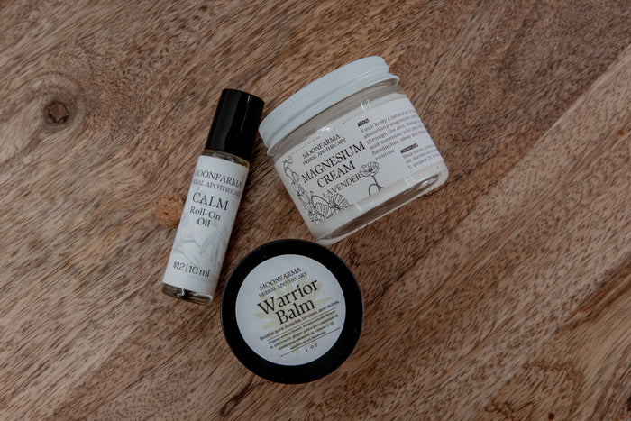 Recover and Restore set with a roll-on, spray and balm
