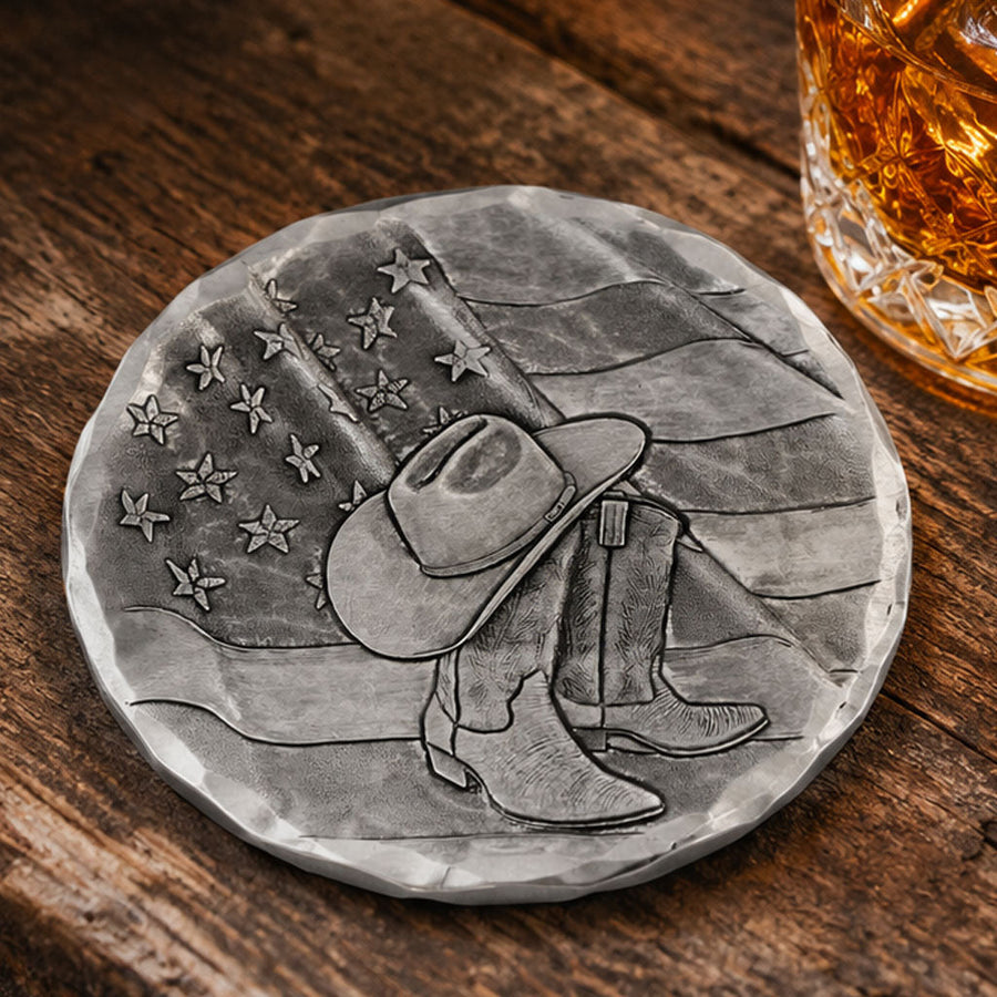 Styled display featuring Rodeo Boots and Hat Coaster