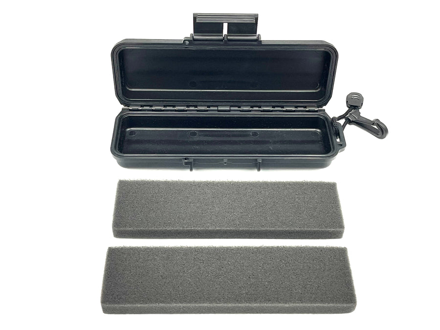 Black case with removable foam panels laid beside it