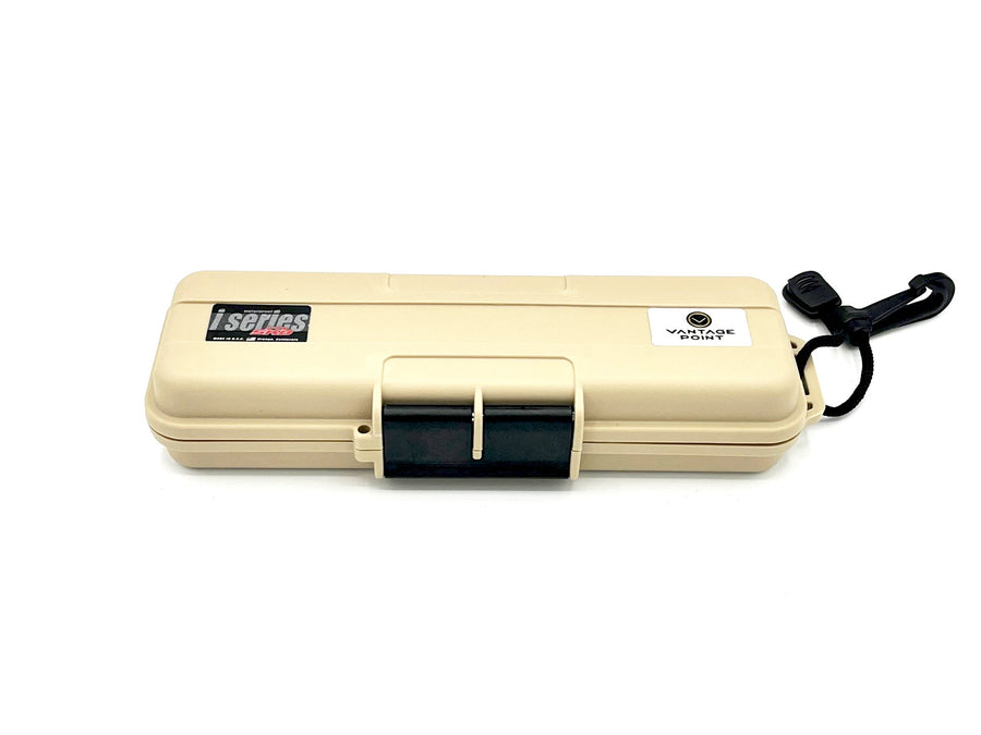 Closed tan SKB broadhead storage case