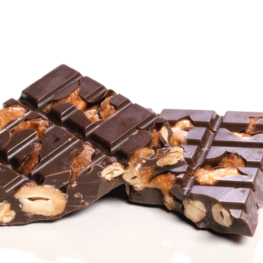 Broken Salty-Sweet Cashew milk chocolate pieces with whole cashews