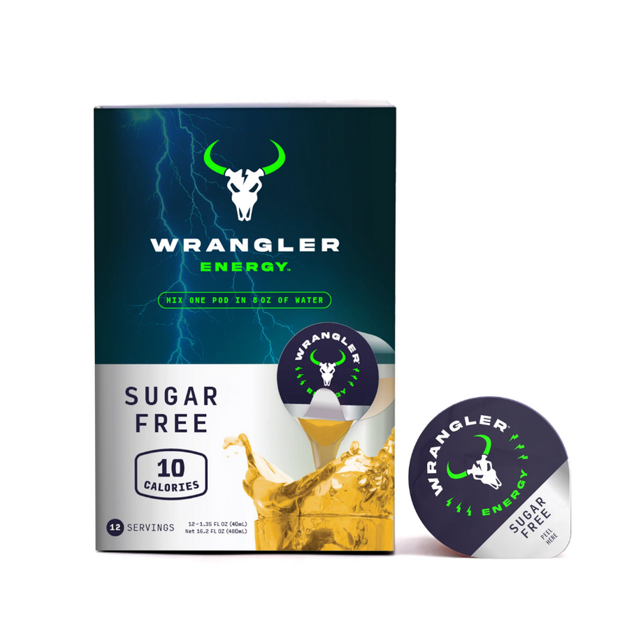 Wrangler carton marked sugar free beside an open pod
