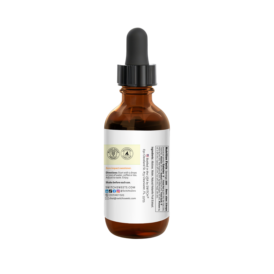 Allulose sweetener drops, back product label