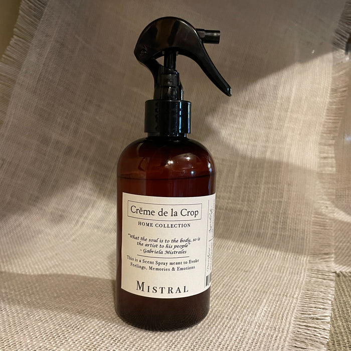 Mistral Essential Oil Room Spray, 8 oz in an amber trigger-spray bottle