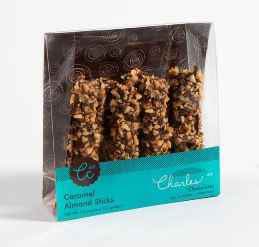 Bag of chocolate-covered caramel almond sticks from the medium assortment