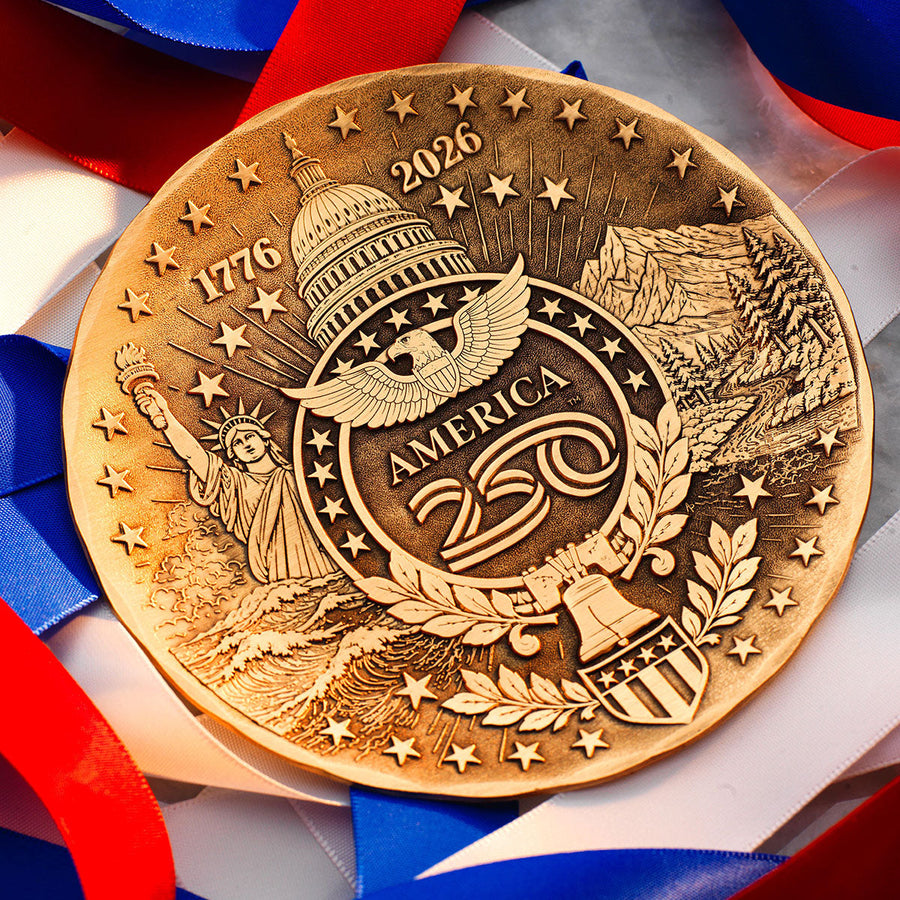 Close-up of the design on America250 Sea to Shining Sea 4-piece Coaster Set