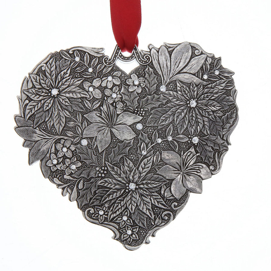 Product view of Seasons of Love Winter Floral Heart Ornament with Crystals - Aluminum