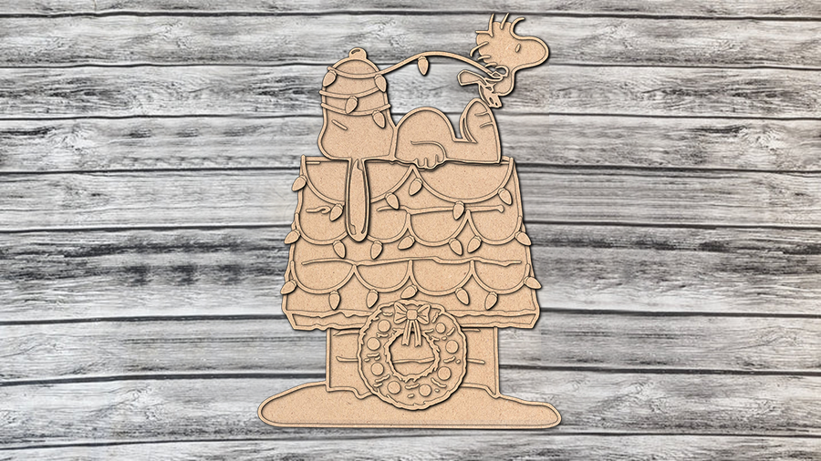 Unfinished Snoopy and Woodstock Christmas doghouse sign layout