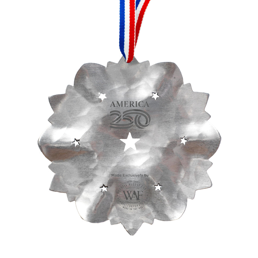 Reverse-side view of Star Spangled Snow Crystal 2026 Ornament (America250)