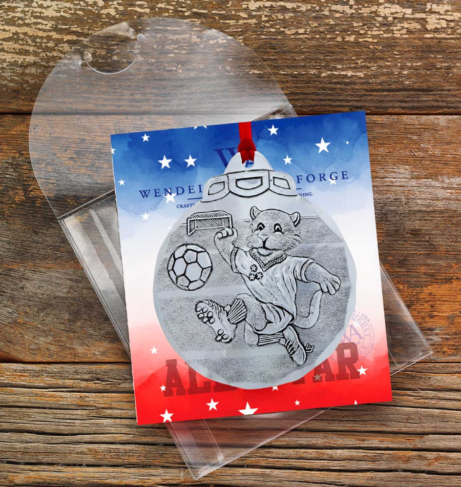 Gift packaging display for Soccer Tiger Ornament