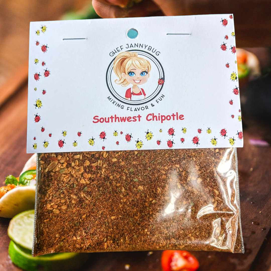 Southwest Chipotle Dip Mix in a labeled clear packet