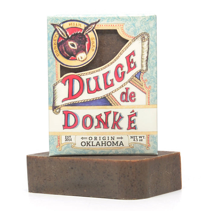 Spiced coffee donkey milk soap bar with its branded box