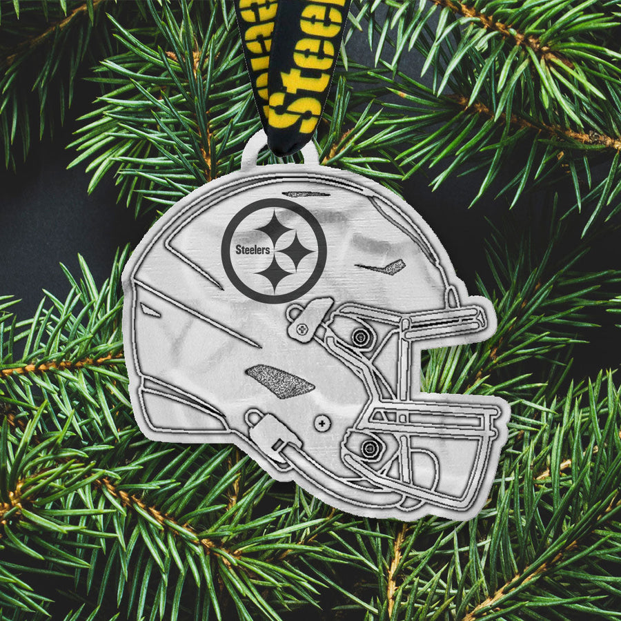 Styled display featuring Pittsburgh Steelers Helmet Ornament