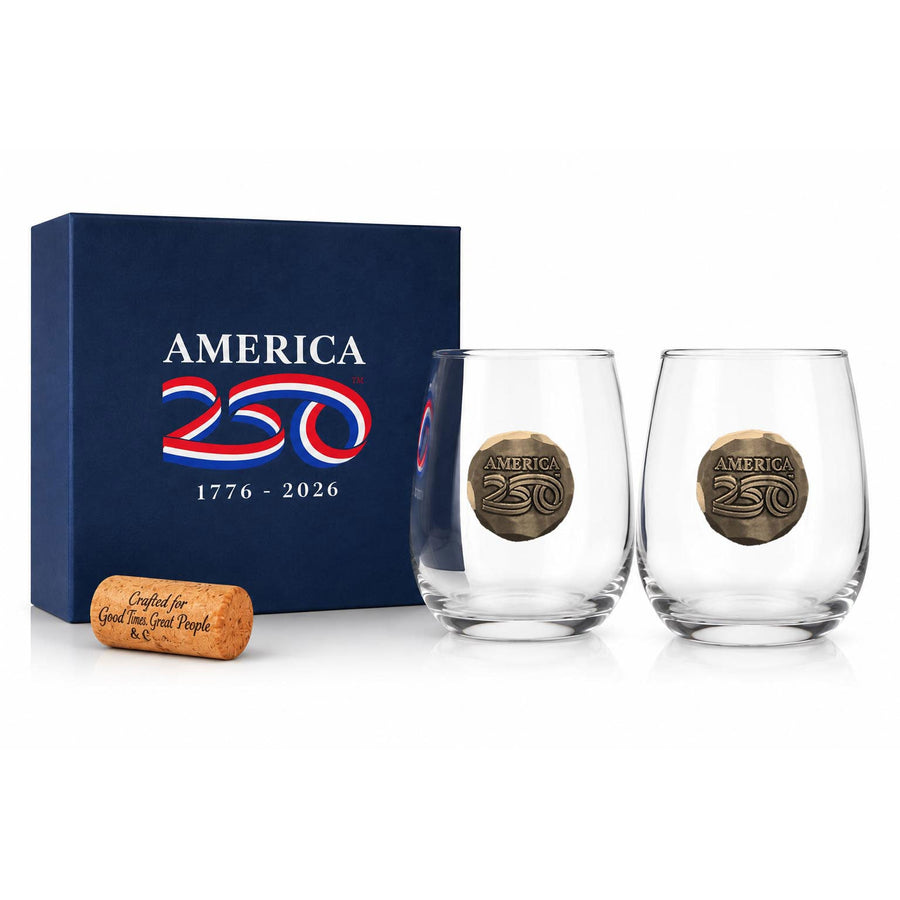 Gift packaging display for America250 2-Piece Wine Glass Gift Set