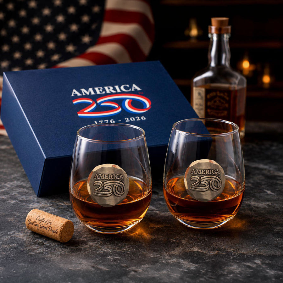 Styled display featuring America250 2-Piece Wine Glass Gift Set