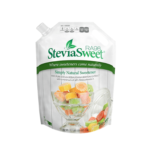 SteviaSweet RA98 Pure Stevia Extract: RA98 stevia extract bulk pouch.