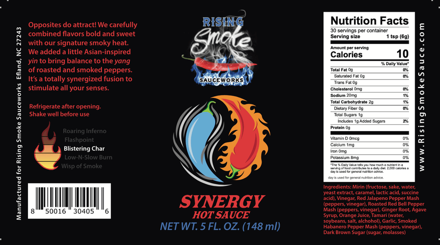 Product label for Synergy Sweet & Spicy Asian-Style Hot Sauce