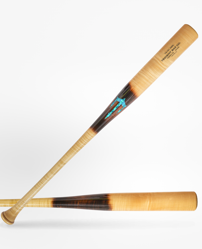 T-A181 wood baseball bat with a natural handle and golden barrel shown in two views