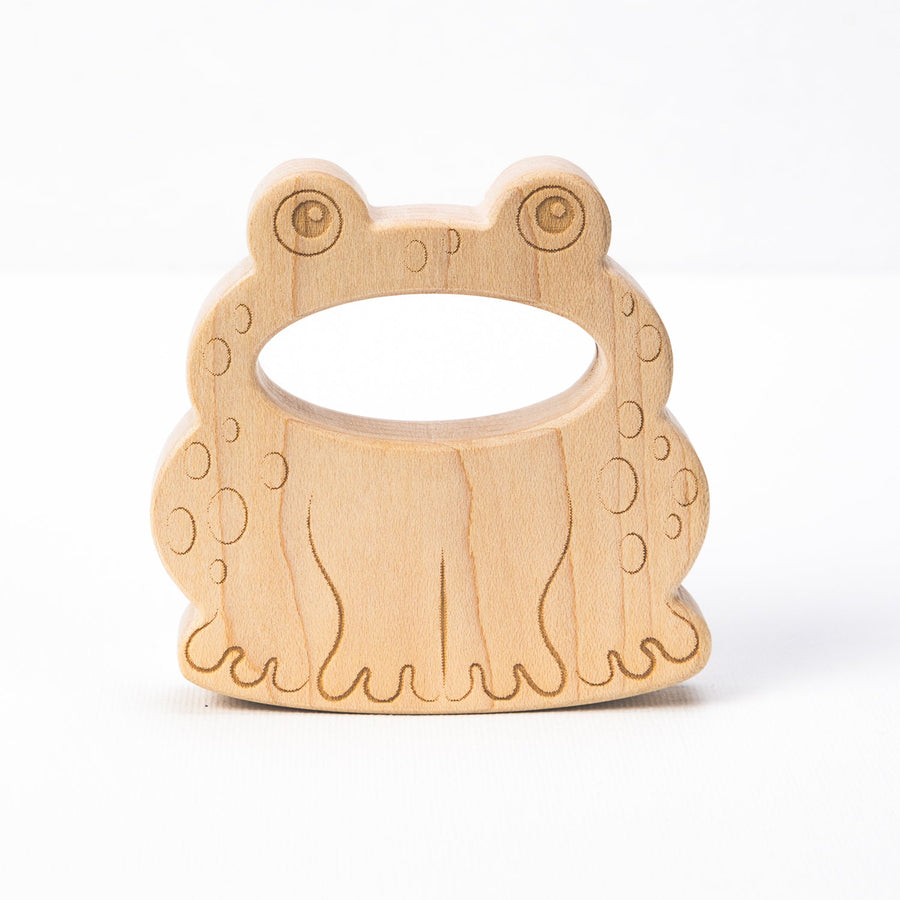 Frog Wooden Baby Teether with Cotton Bag