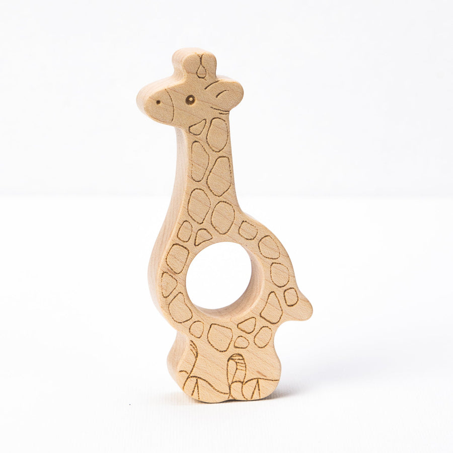 Giraffe Wooden Baby Teether with Cotton Bag