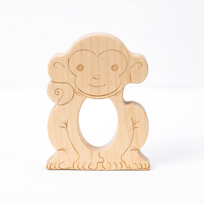 Monkey Wooden Baby Teether with Cotton Bag