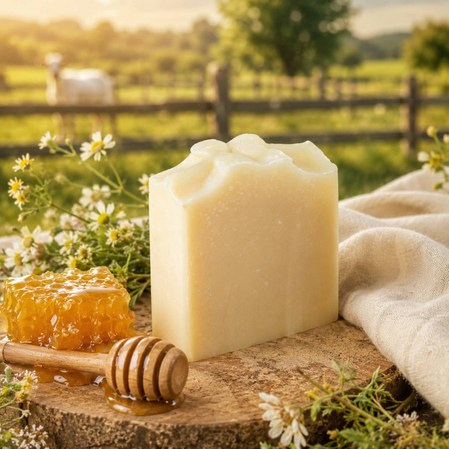 Pale Tallow and Honey soap on a wooden surface