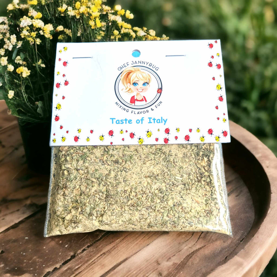 Taste of Italy Dip Mix in a labeled clear packet
