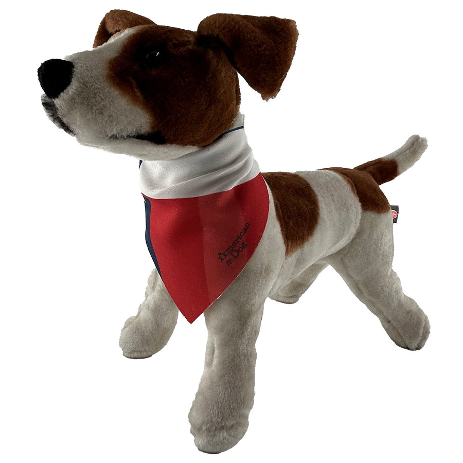 Dog model wearing a Texas flag tie-on bandana, reverse view
