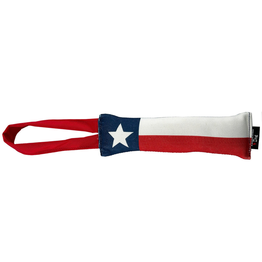 Texas flag fire hose dog tug with red handle
