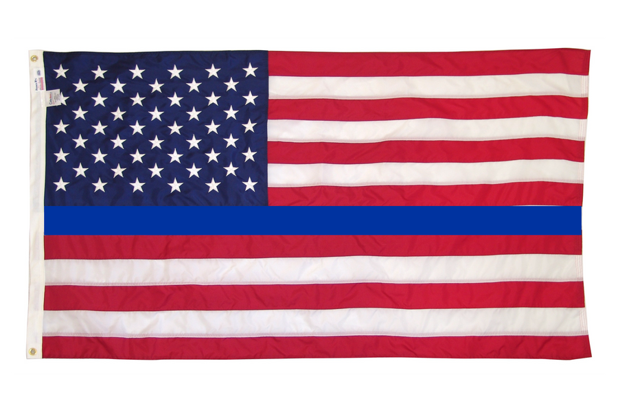 Made in USA nylon Thin Blue Line American flag with embroidered stars and sewn stripes