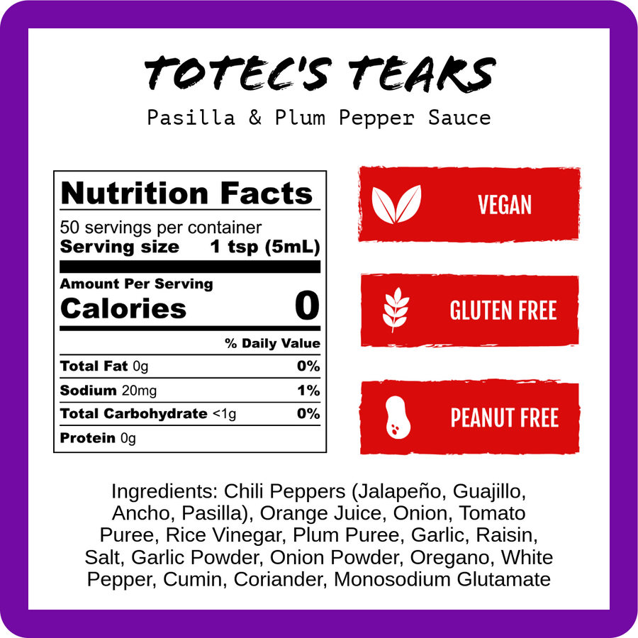 Totec's Tears Nutrition Facts and ingredient panel