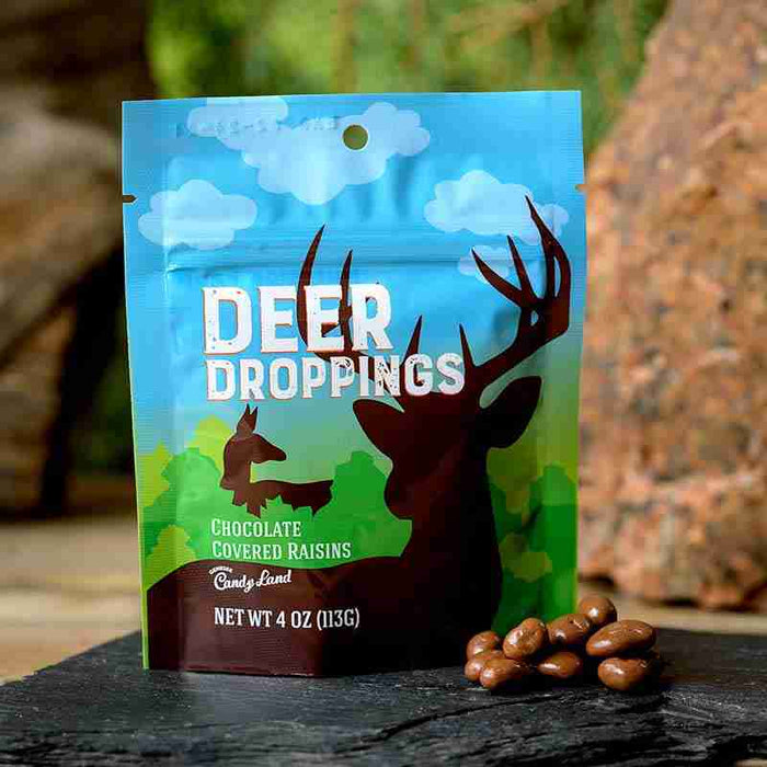 Chocolate Raisins – Deer Droppings illustrated candy pouch