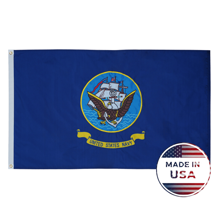 Double-sided U.S. Navy flag made in USA with Navy emblem on blue field