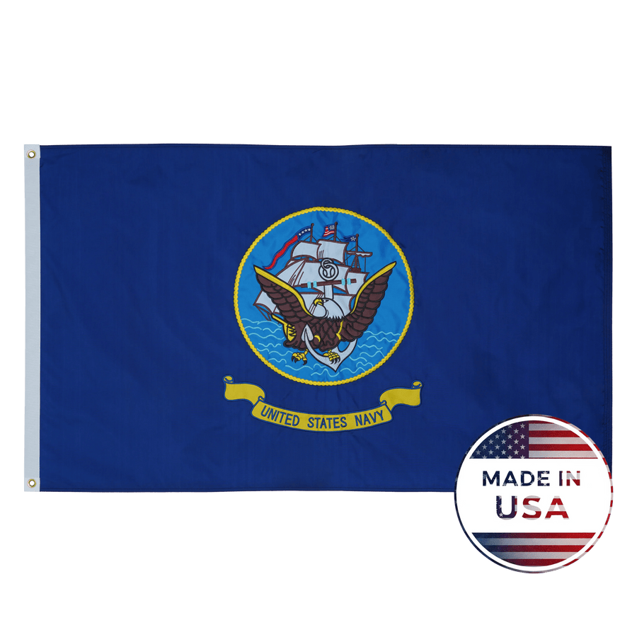 Double-sided U.S. Navy flag made in USA with Navy emblem on blue field