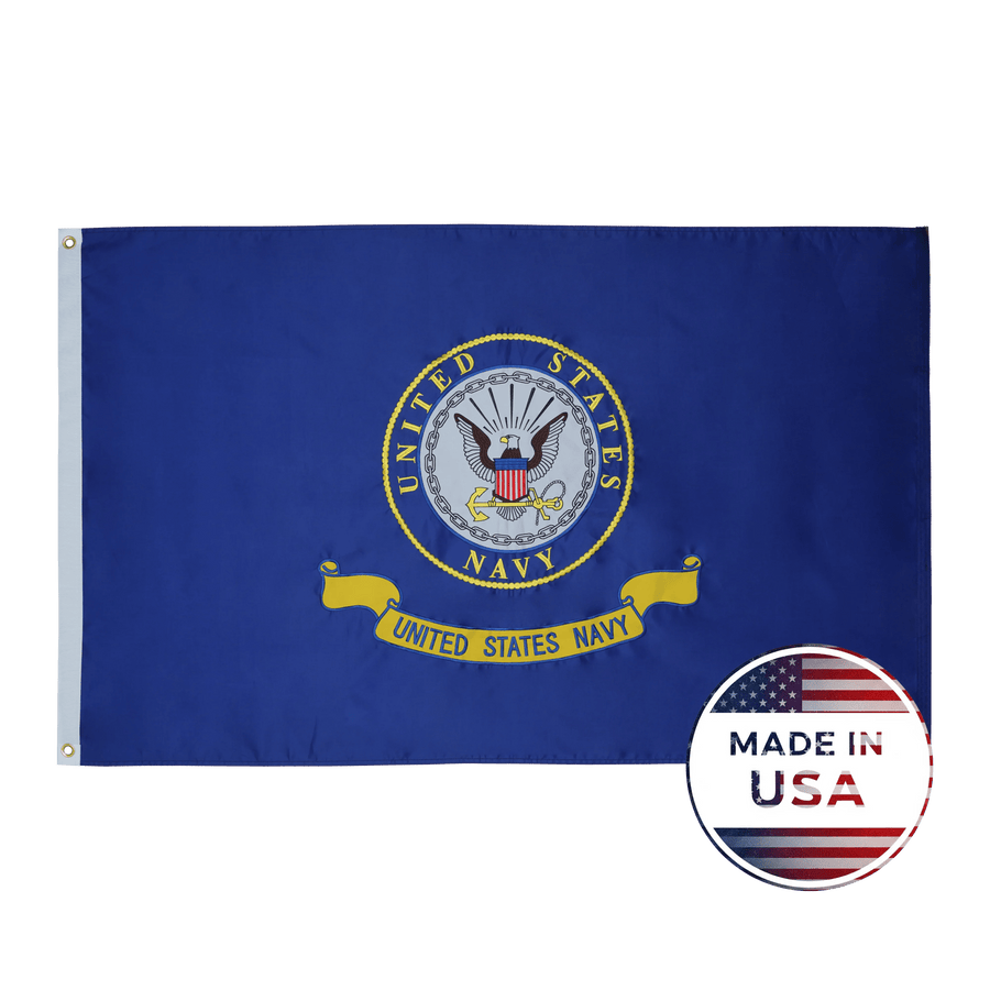 Double-sided U.S. Navy flag with Navy seal design on dark blue field