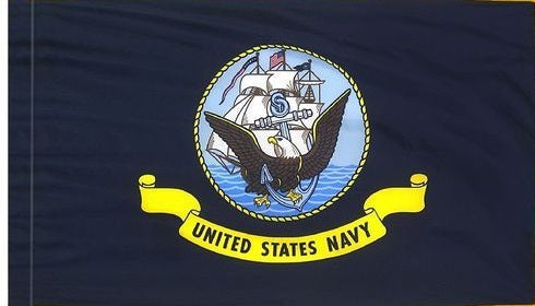 U.S. Navy indoor presentation flag with flagpole, gold base, spear top and tassel