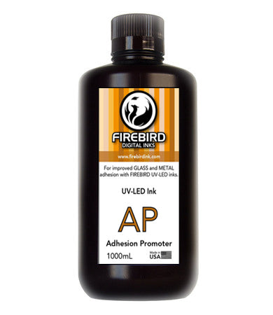 FIREBIRD UV-LED adhesion promoter in a dark bottle labelled AP