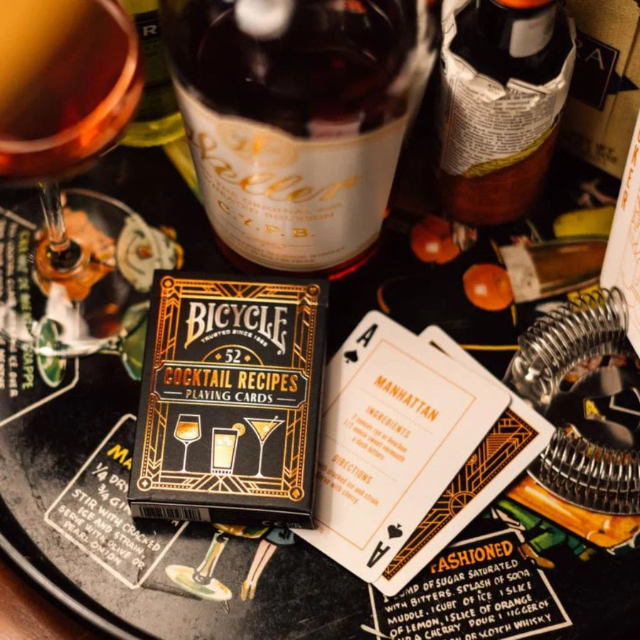 Cocktail Recipe deck and recipe cards in a bar setting