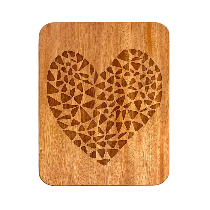 Etched Heart Maple Wood Serving Board