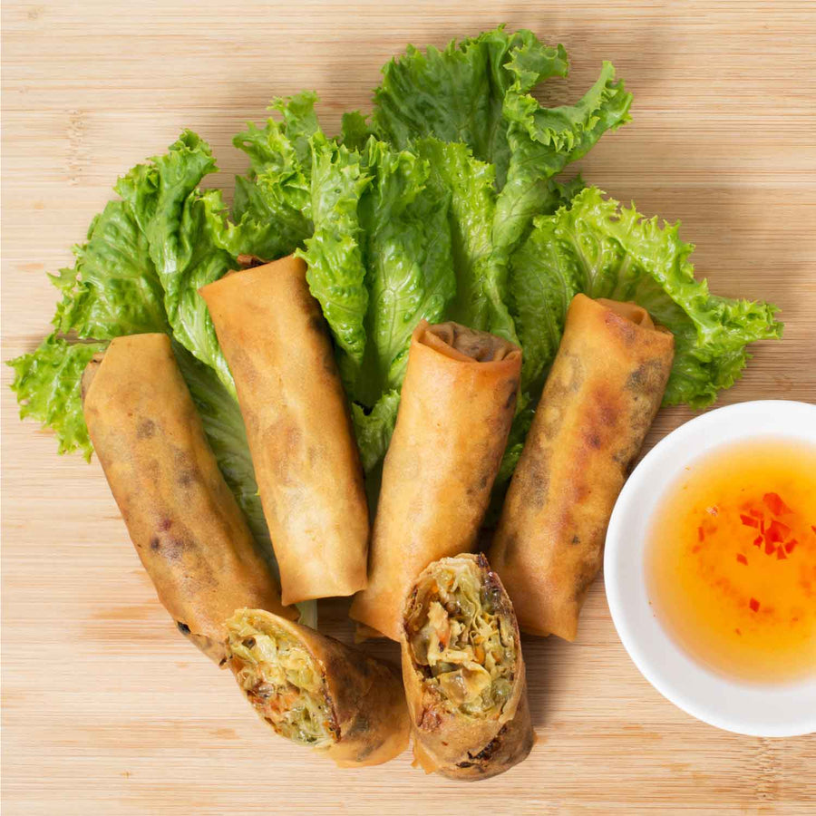 Vegan Fish Sauce Alternative: spring roll serving idea.