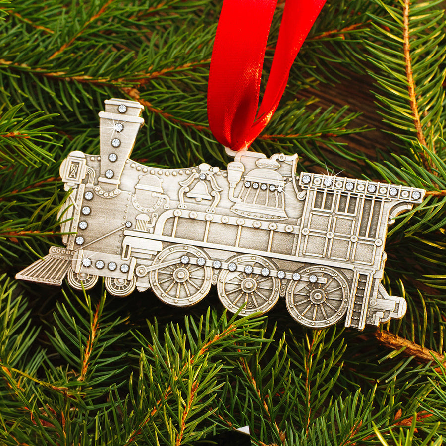 Styled display featuring Vintage Locomotive Ornament
