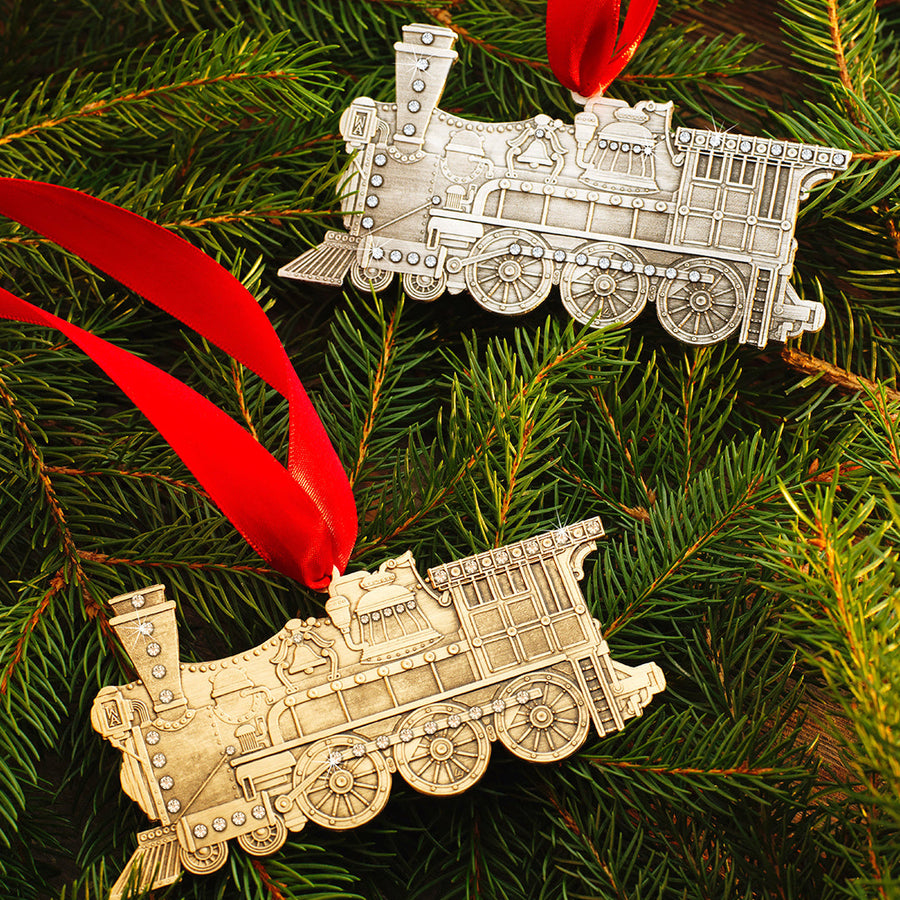Collection display featuring Vintage Locomotive Ornament