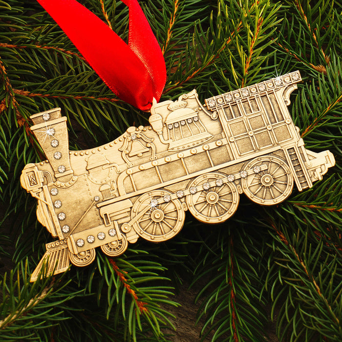 Styled display featuring Vintage Locomotive Ornament
