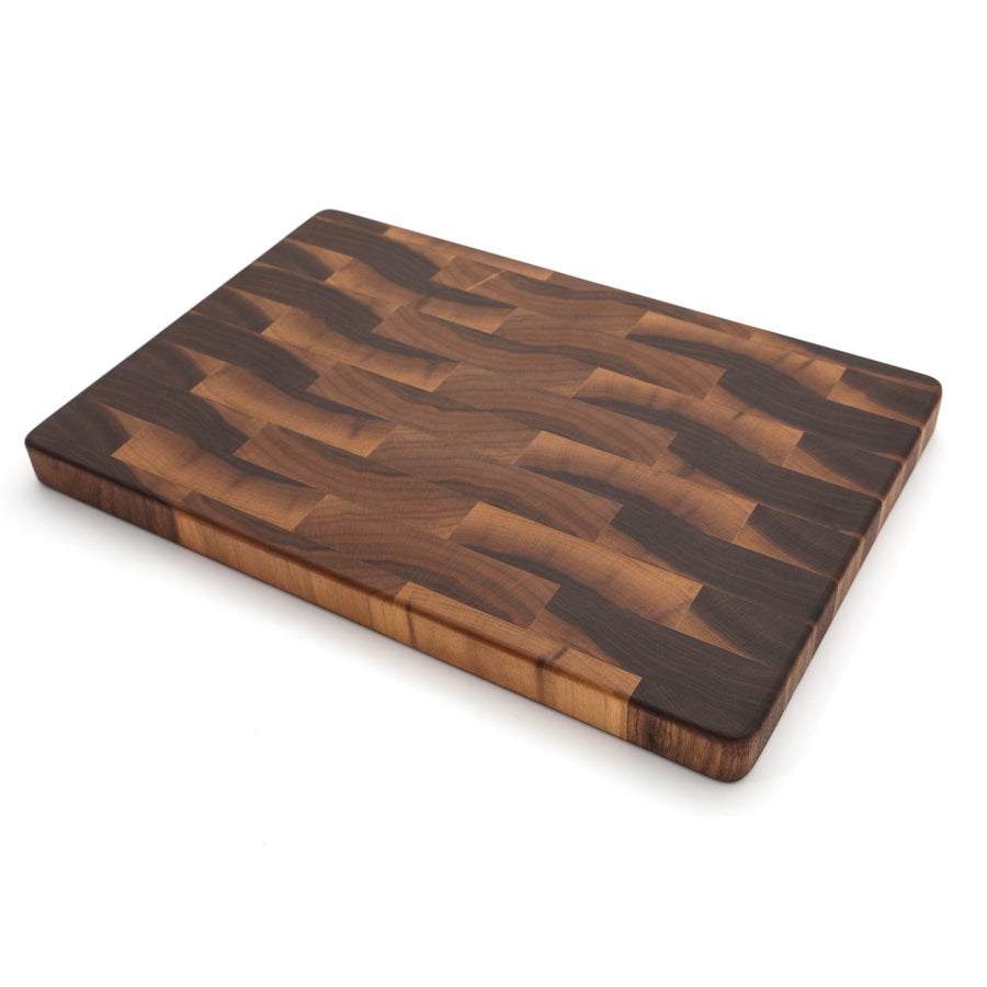 Walnut end-grain butcher block with a plain top surface