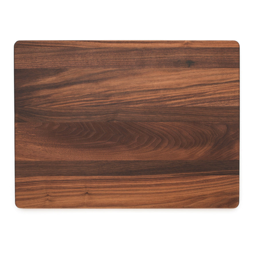 Plain reverse surface of a large walnut cutting board