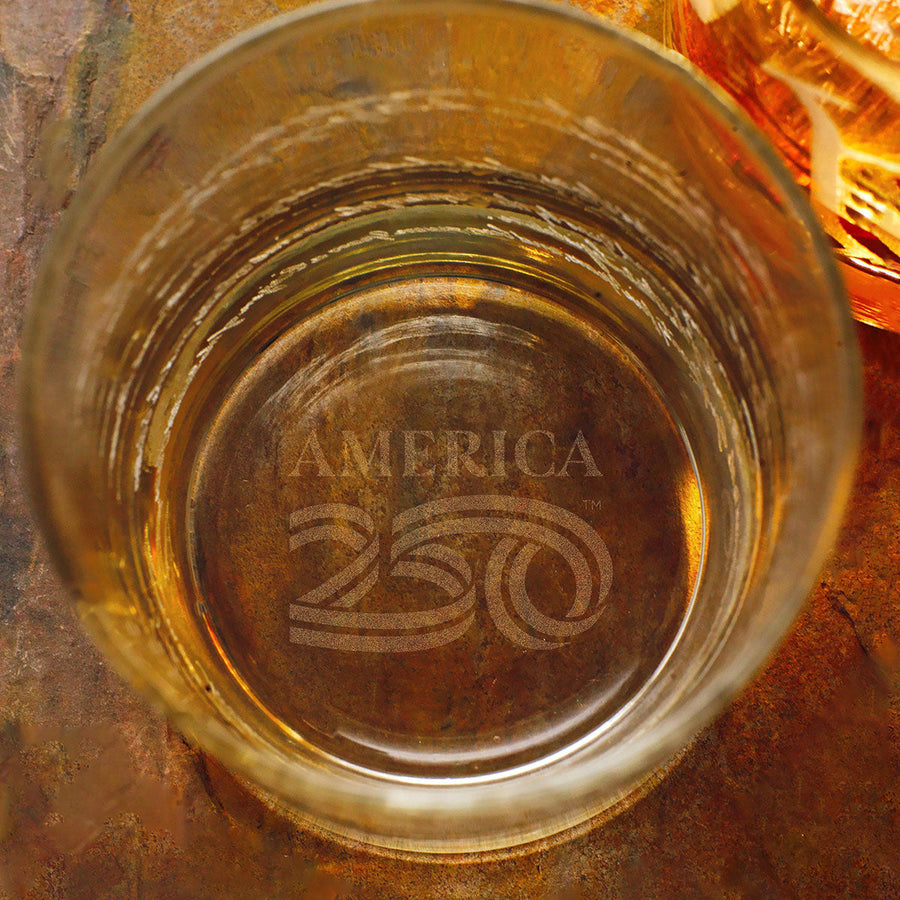 Close-up of the design on We The People Rocks Glass Set- America250
