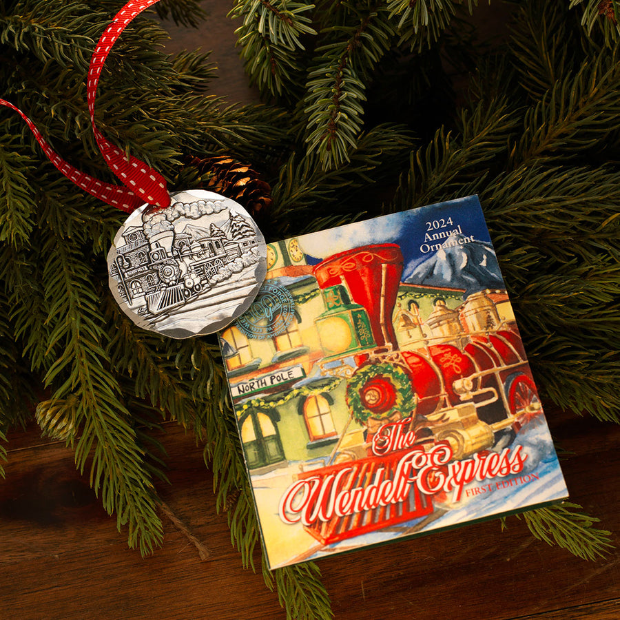 Styled display featuring 2024 The Wendell Express Annual Ornament
